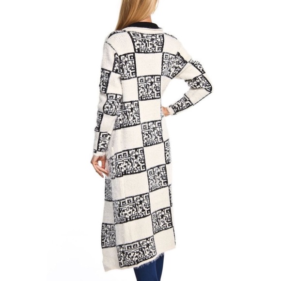 Longline Cardigan In Beige & Black - Picture 2 of 2